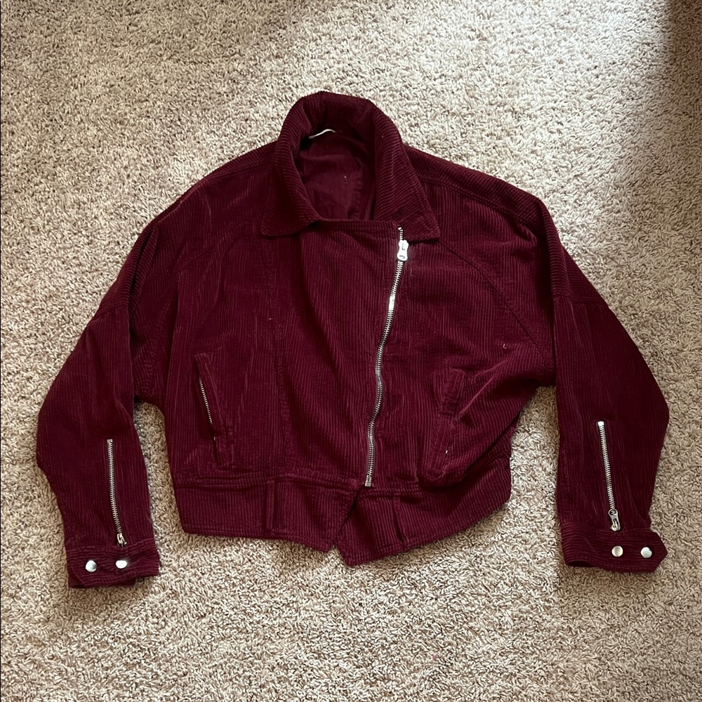 Free People Maroon Corduroy Zip Jacket